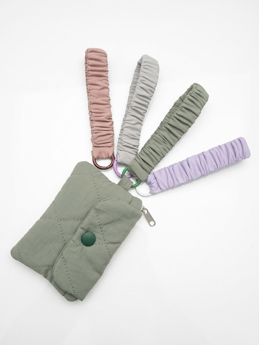Dusty Khaki card wallet pouch & Scrunched keying strap Set